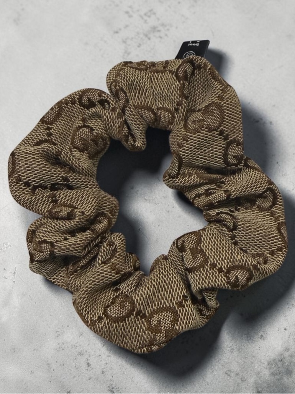 Brown Patterned Women's Hair Scrunchie with Luxury Monogram Double G
